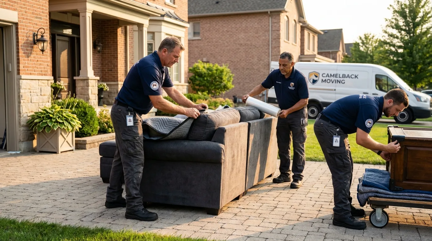 Large estate moving crew wrapping furniture in Kalona, IA